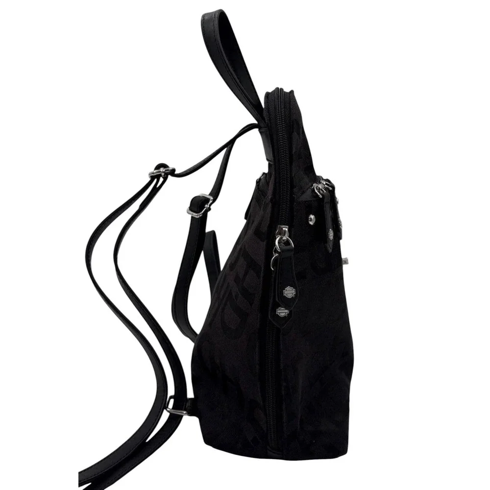 RARE Harley-Davidson Women's Black Monogram Backpack Studded Charm Zip Bag